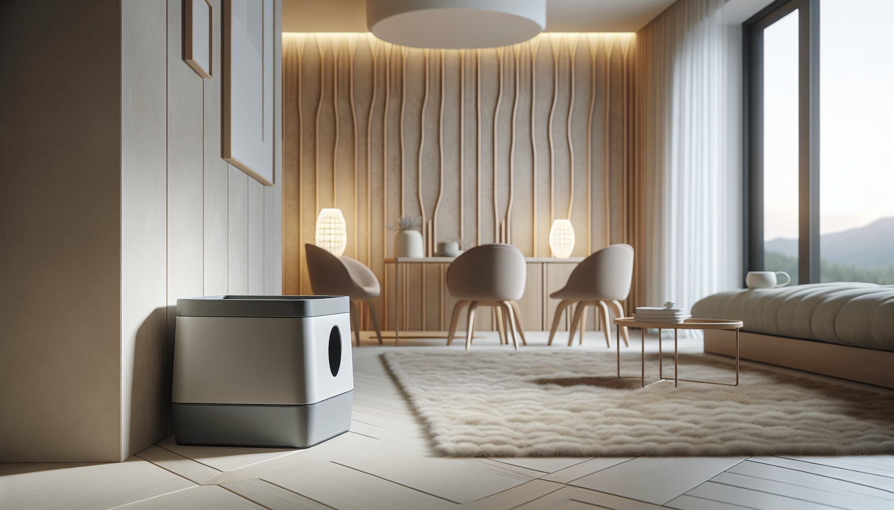 Modern living room with designer cat litter furniture